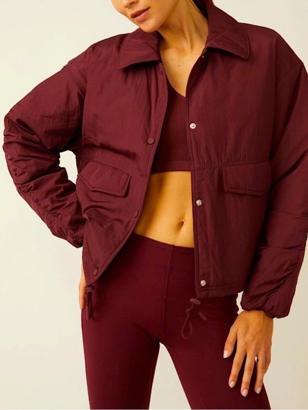 Free People Women’s Off The Bleachers Coaches Jacket in Wine Sz M